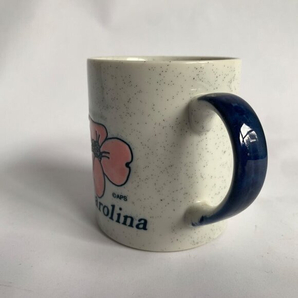 Vintage North Carolina Blue Speckled Coffee Mug Pink Dogwood Flowers Ceramic - Picture 4 of 6